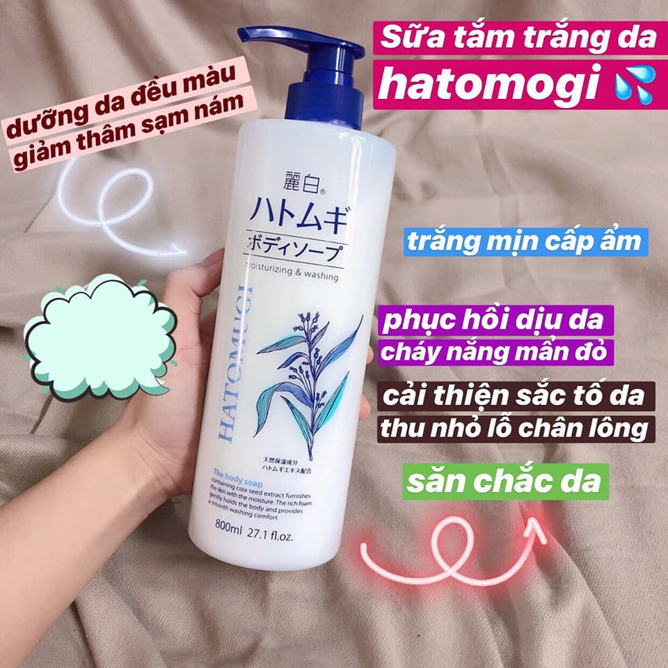 Sữa Tắm Sáng Da, Giảm mụn, Trẻ Hóa Da Reihaku Hatomugi Moisturizing &amp; Washing The Body Soap 800ml