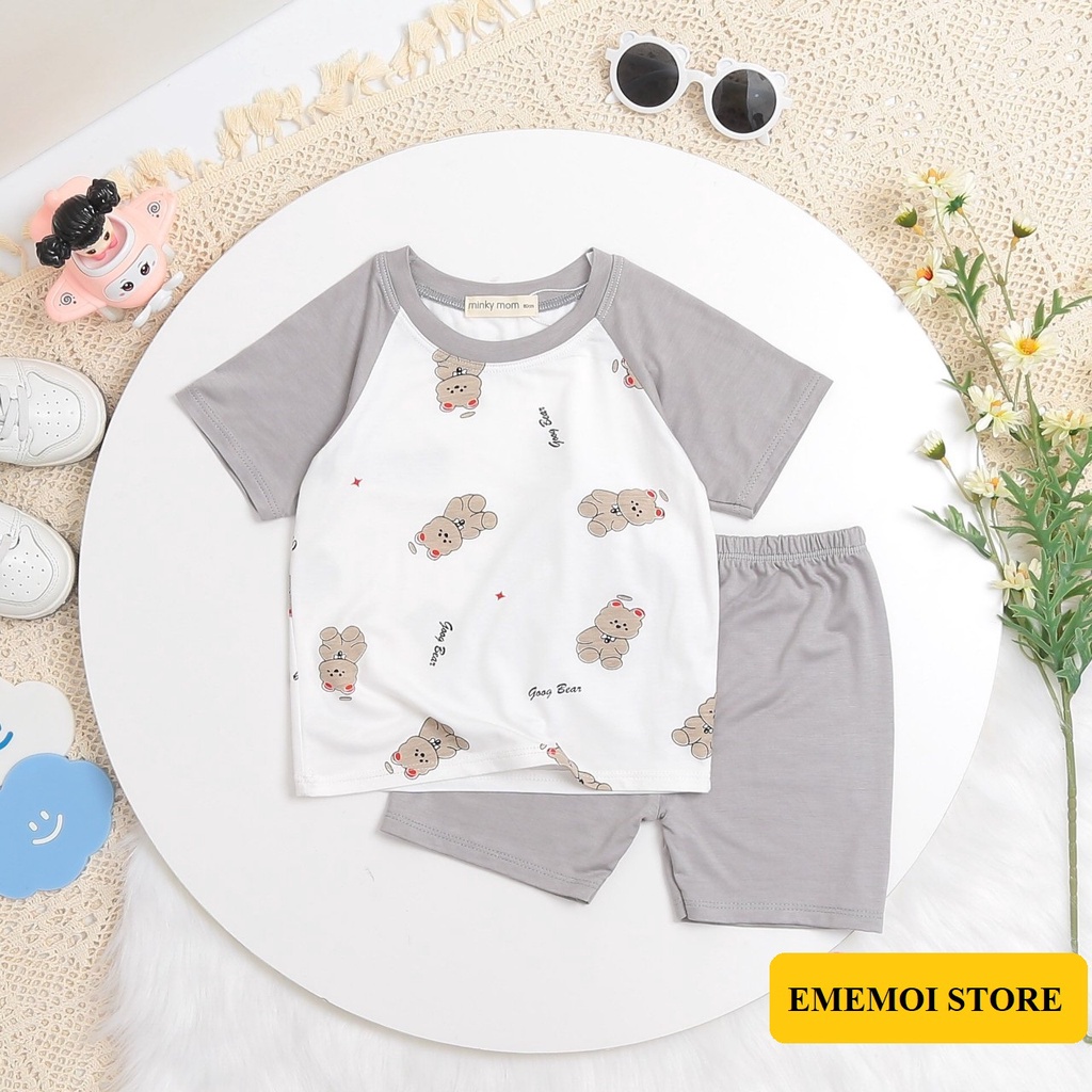 Đồ bộ MINKY MOM cho bé trai bé gái cộc tay thun lạnh loại 1 ráp lăng, bộ quần áo trẻ em mặc ở nhà 6-18 ký 1 2 3 4 5 tuổi