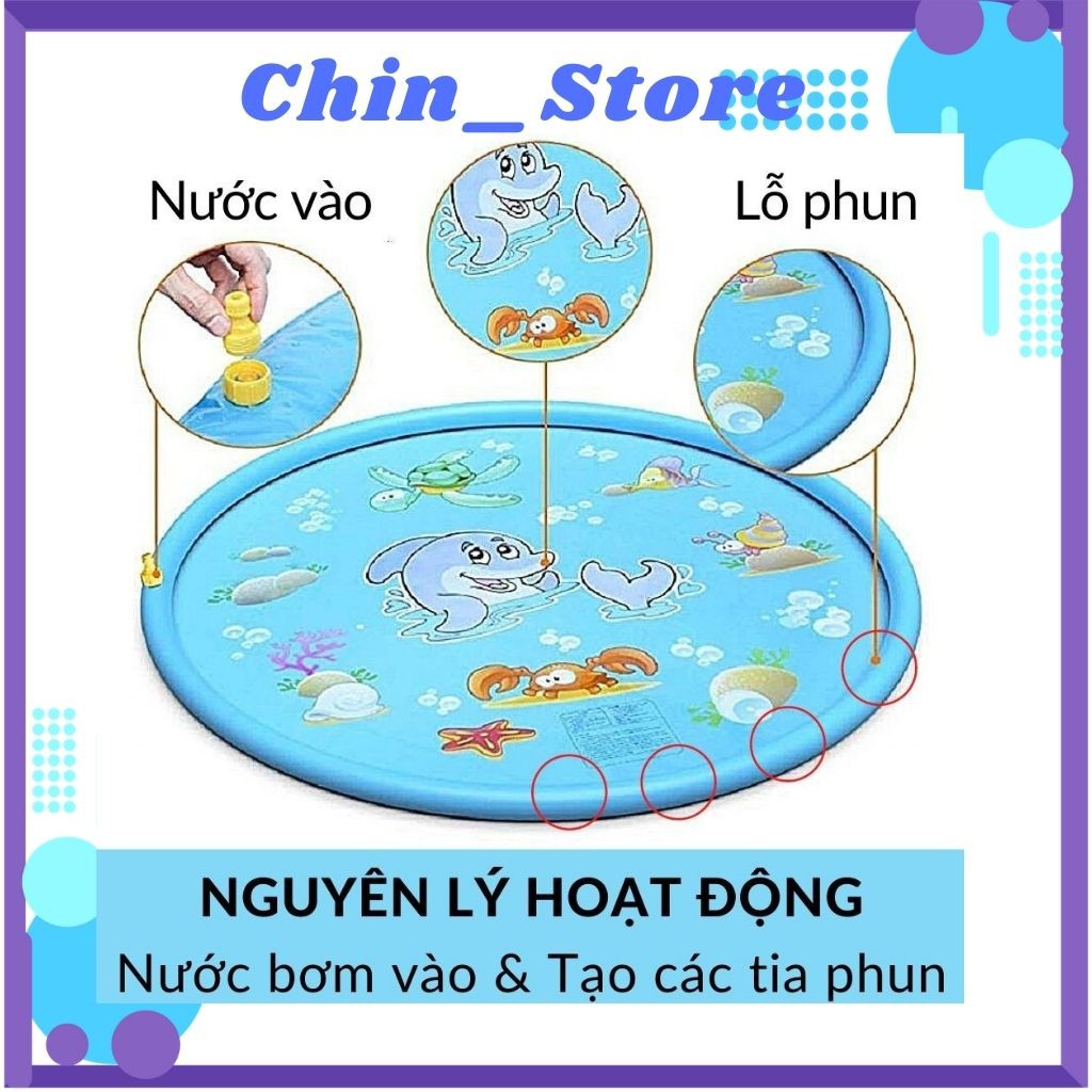 Đệm phun nước , thảm bơi phun nước nhựa pvc hình tròn giải nhiệt mùa hè cho bé ngoài trời 170cm