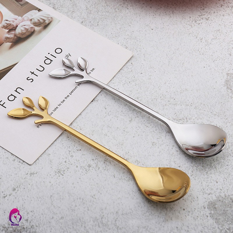 Muỗng/ nĩa uống trà bằng thép không gỉ thiết kế hình chiếc lá | BigBuy360 - bigbuy360.vn