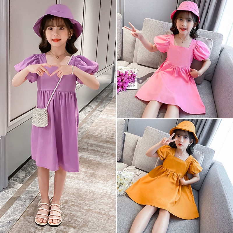 Set Đầm Công Chúa 2 Món Tay Phồng Kèm Nón Thiết Kế Hàn Quốc Thời Trang Mùa Hè Cho Bé Gái 2-12 Tuổi
