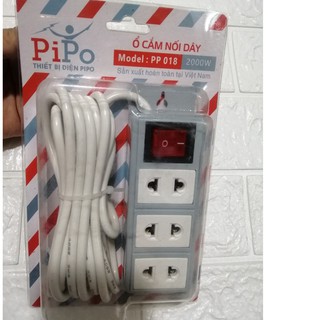 Ổ CẮM ĐIỆN SIÊU TẢI PIPO 2000W CÓ CÔNG TẮC, 3 CHẤU CẮM, DÂY DÀI 3 MÉT