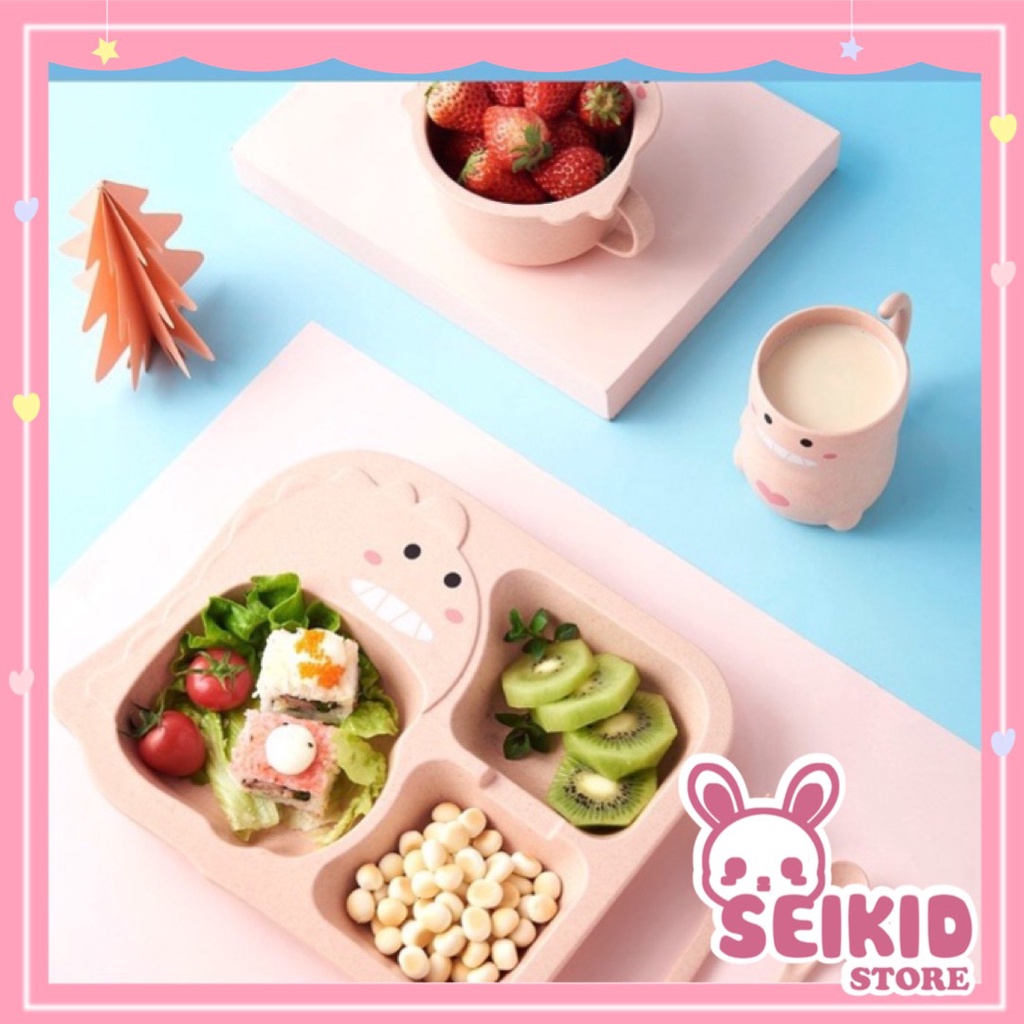 Bộ Khay Ăn Dặm Cho Bé Hình Khủng Long 6 Chi Tiết (có tách rời) Seikid Store
