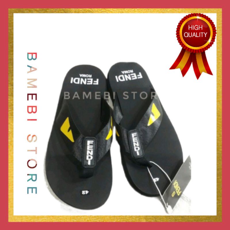 Dép kẹp nam Fendi xỏ ngón quai dù màu đen, đỏ