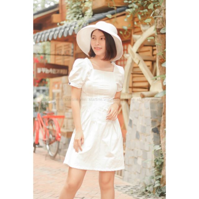 Đầm cổ vuông tay phồng