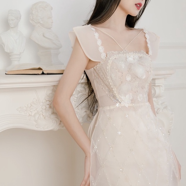 Mita Boutique - Áo Dài Cách Tân Organza Cổ Vuông HaiDây Hạ Vũ Mita - AD100055
