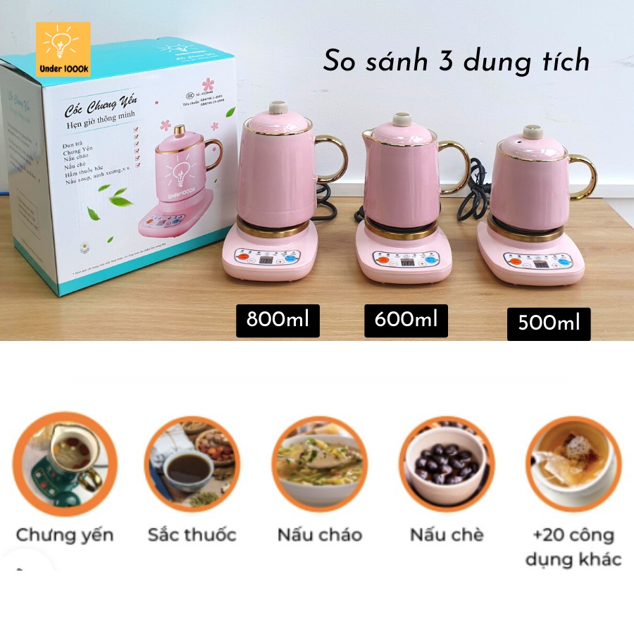 Cốc chưng yến - cốc pha trà màu hồng chính hãng Under1000k - có bán lẻ đế điện và cốc - KBH