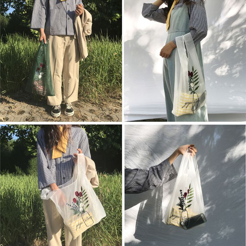 Túi Xách Tay Trong Suốt Thêu Hoa 3 Màu Chất Lượng Cao