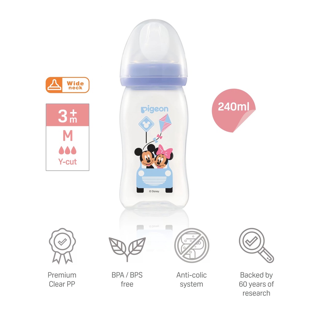 Bình Sữa Pigeon Softouch PP Plus Disney Baby - Màu Tím 160ml/240ml