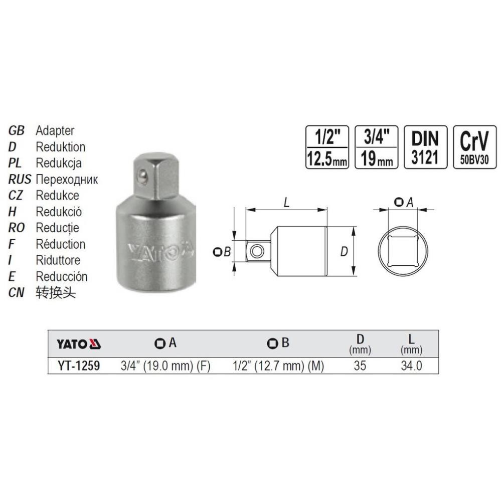 (CHÍNH HÃNG) Đồ Nghề Yato Balan. Đầu tuýp chuyển đổi 3/4"x1/2" Yato YT-1259