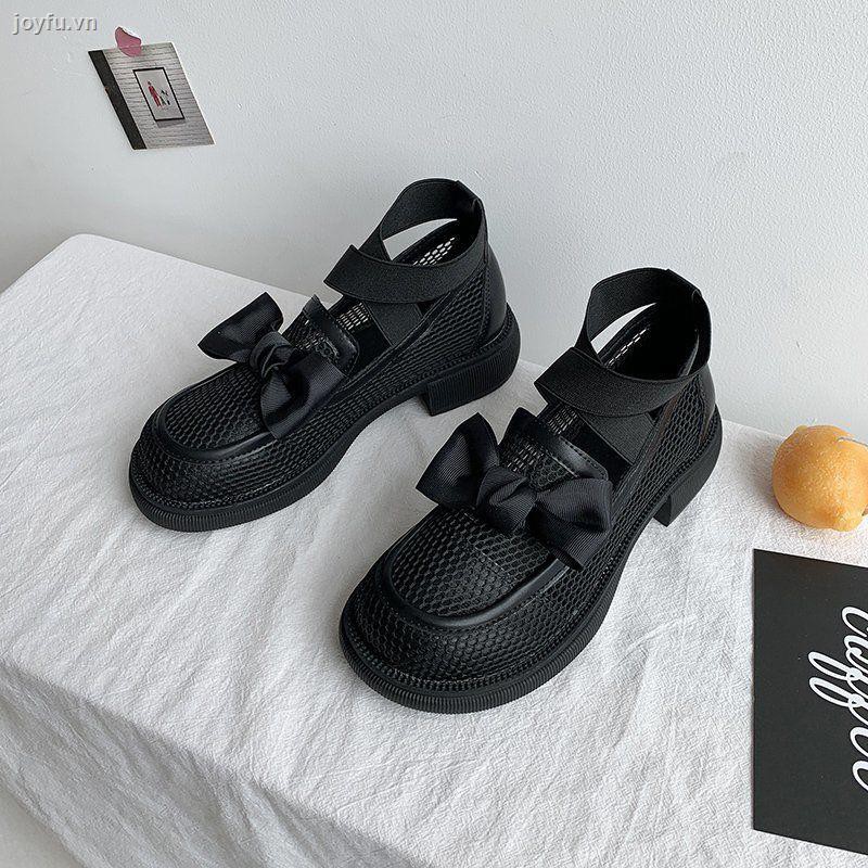 2021 spring and summer new bowknot breathable mesh English style small leather shoes Mary Jane single jk