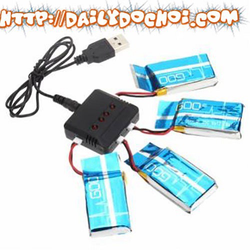 Sạc pin máy bay 3.7V có 4 cổng tiện lợi chân cắm trắng dẹt 2 dăm nhỏ tại RUBYRC
