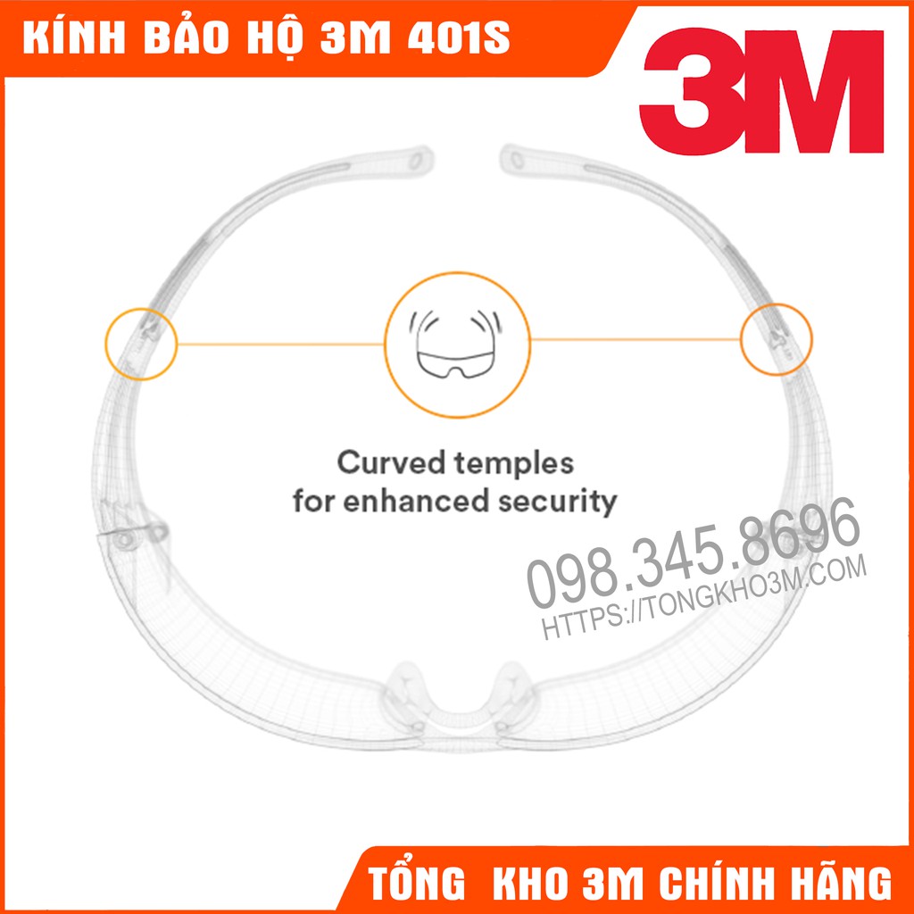 Kính bảo hộ lao động 3M 401SGAF không bị ngưng tụ hơi nước, chống bụi, chống tia UV, chống đọng sương, chống trầy