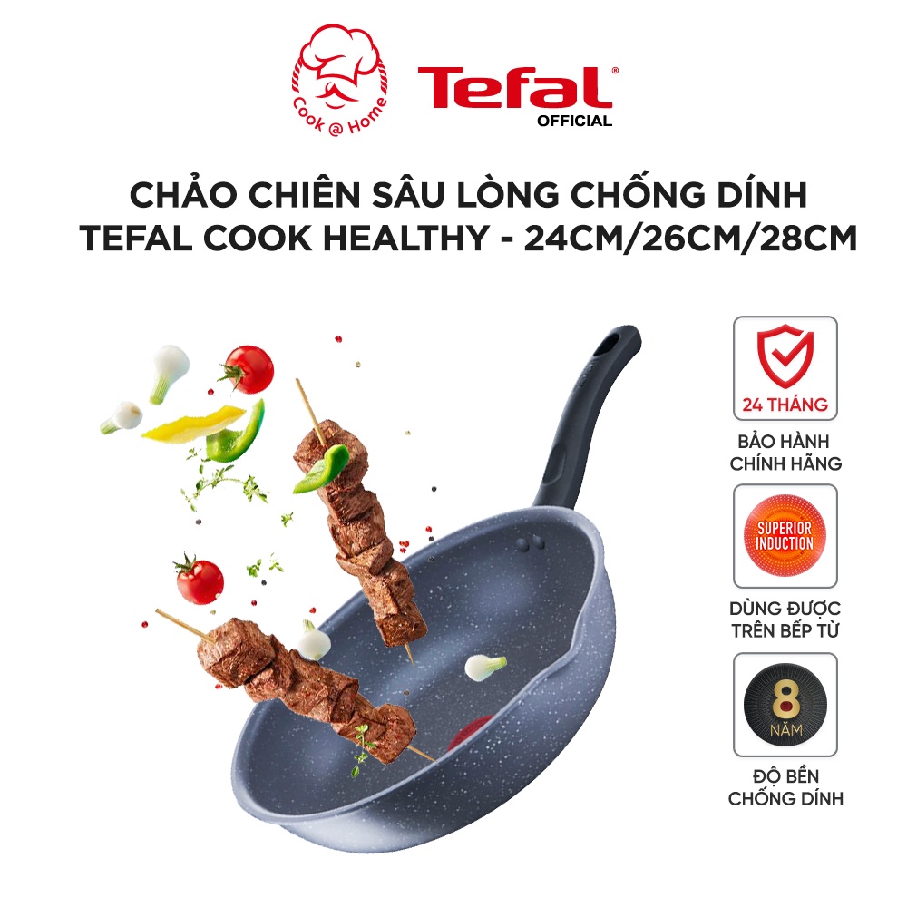 Chảo chiên chống dính sâu lòng đế từ Tefal Cook Healthy G1348495-G1348595-G1348695