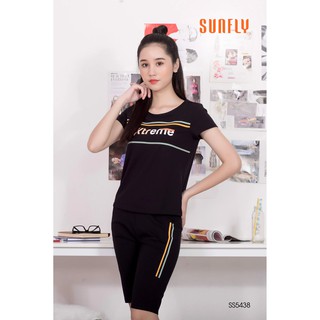 Bộ cotton áo cộc tay, quần lửng mặc nhà Sunfly SS5438