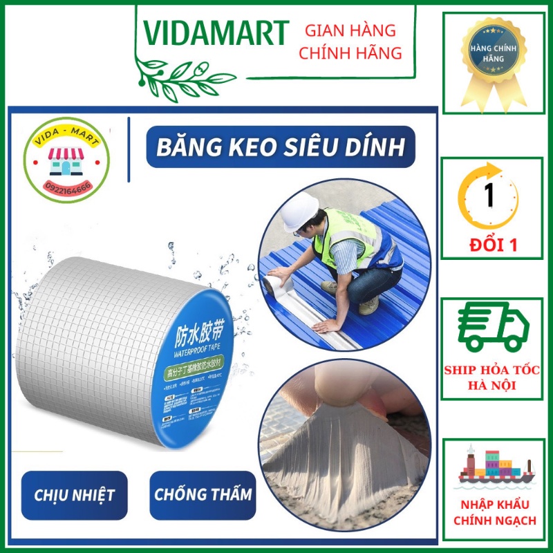 Cuộn 5 Mét Băng Keo Dán Rộng 10cm, Miếng Siêu Dính, Chống Thấm Nước, Keo Chống Dột Đa Năng (1001259)