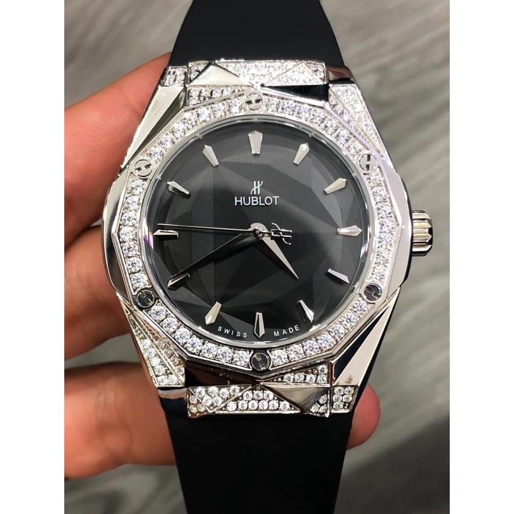 Đồng hồ Nam Hu-lot - Đồng hồ cơ Automatic máy nhật, mẫu lộ cơ viền trắng đính full đá size 42mm-43mm