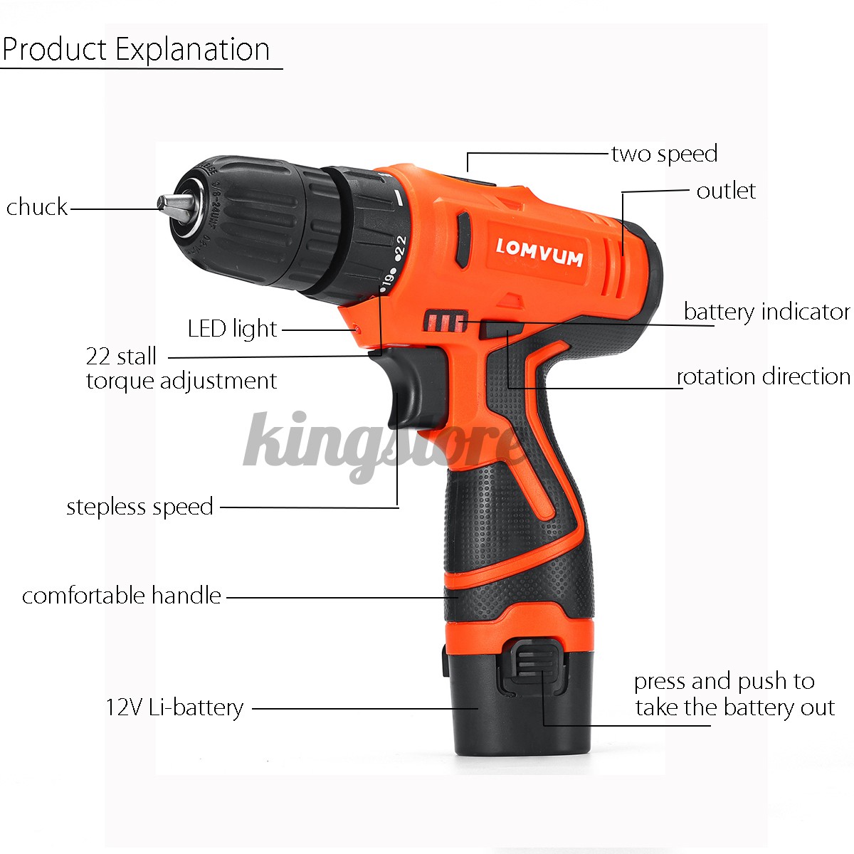 Máy Khoan Điện Cầm Tay 12v Li-Ion Với Đèn Led 1 Chế Độ