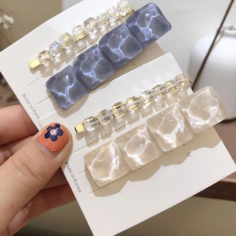 Set 2 Kẹp Tóc Hình Vuông Đính Đá Pha Lê Phong Cách Hàn Quốc
