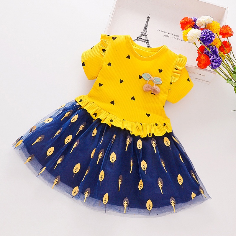 Đầm Công Chúa Dệt Kim Phối Lưới Cho Bé Gái