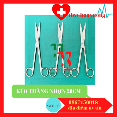 [Hàng Cao Cấp Parkistan] Kéo Y Tế Thẳng Nhọn 2 đầu 20cm - Kéo Cắt Chỉ