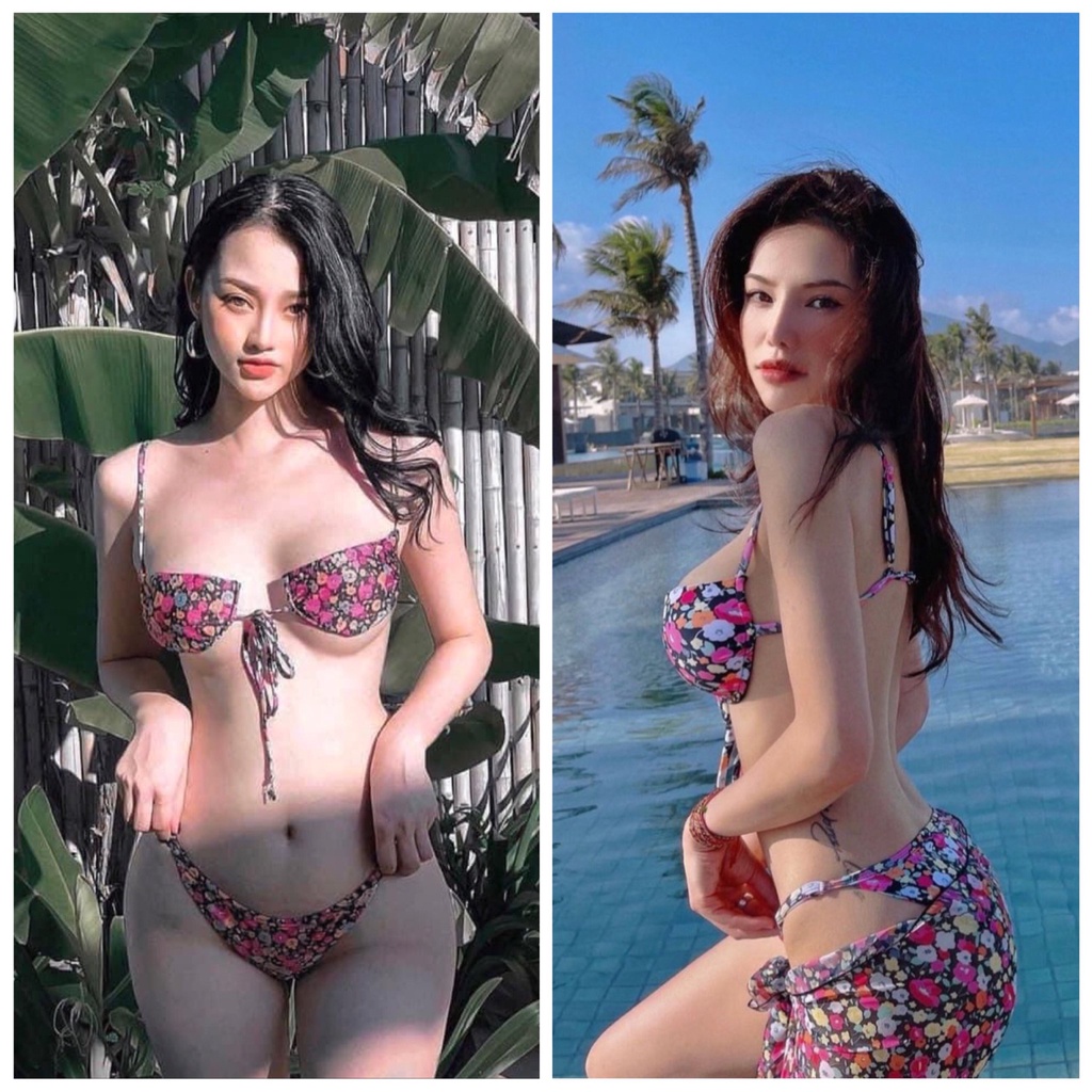 Set bikini 2 mảnh hoa nhí Mai Phương Bùi kèm khăn choàng xinh xắn R19