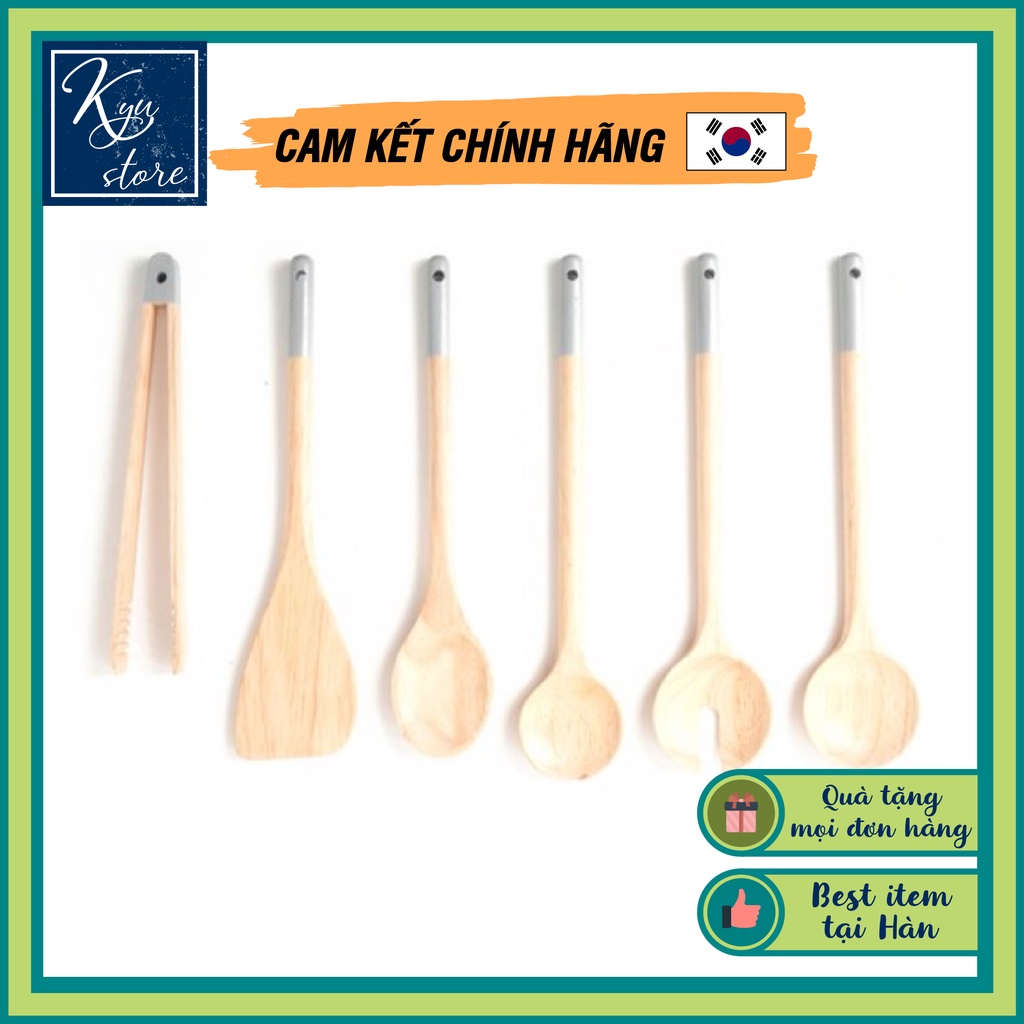 Bộ dụng cụ nấu ăn bằng gỗ 6 món tay cầm màu tuỳ chọn ACACIA Hàn Quốc