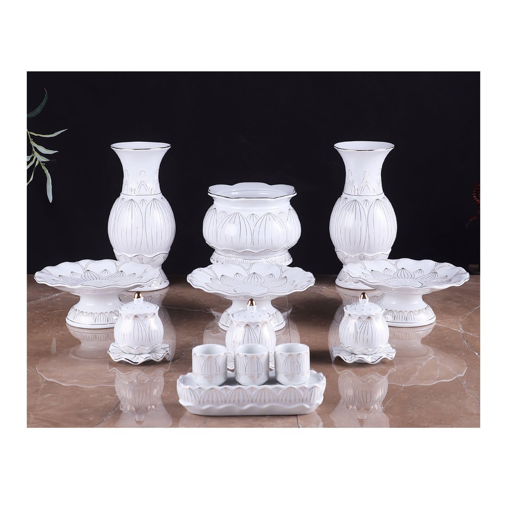 BỘ THỜ CÚNG SEN TRẮNG MỚI (CÓ CỠ NHỎ CHO ÔNG TÁO)