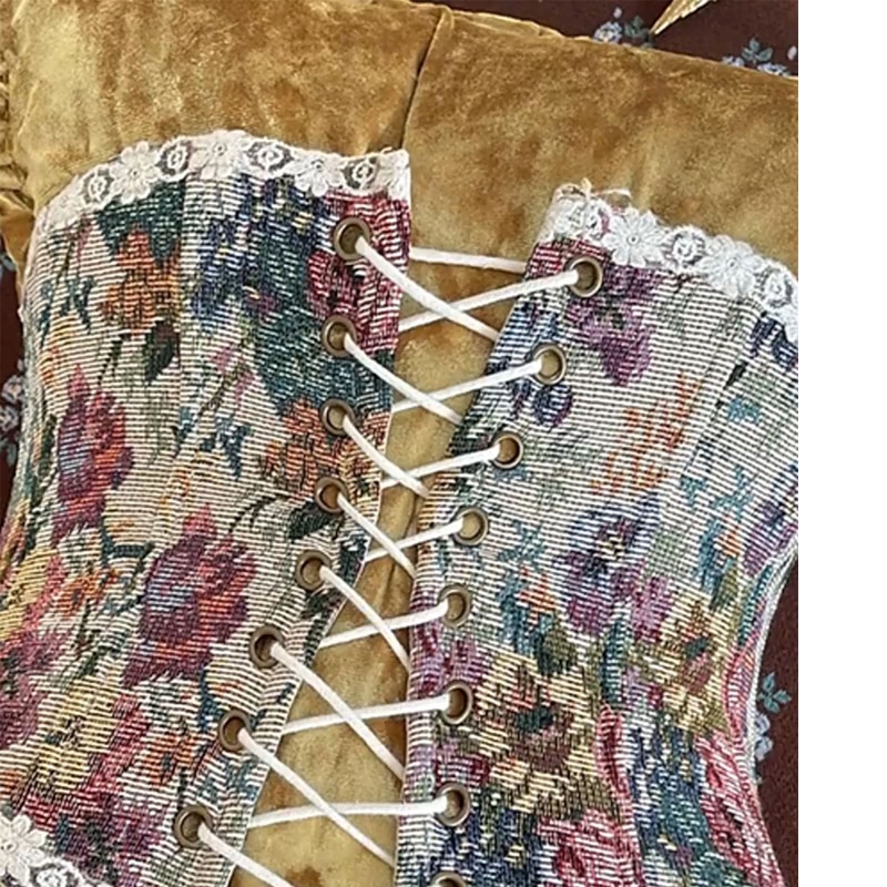 Đai Nịt Bụng Thắt Dây Họa Tiết Hoa Vintage Cho Nữ