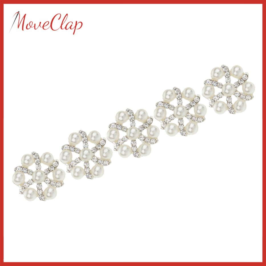 Set 5 Cúc Áo Hình Hoa Đính Đá Và Ngọc Trai 20mm