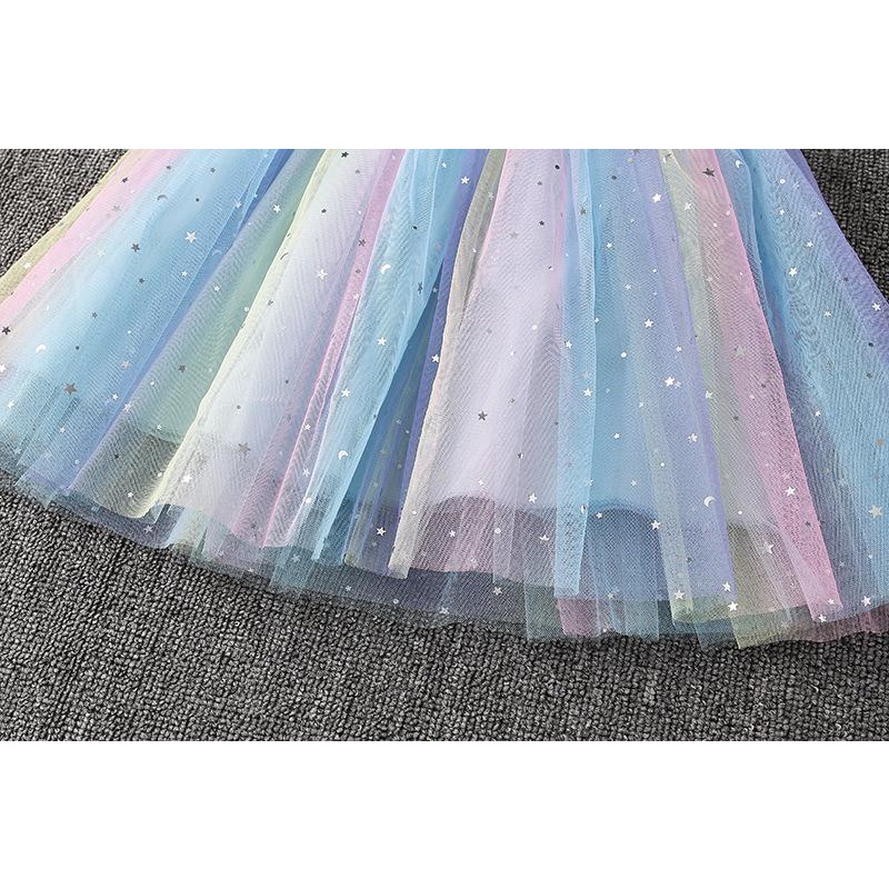 Đầm Công Chúa Elsa Tay Dài Phồng Phối Lưới Cổ Tròn Phong Cách Âu Mỹ Thời Trang Xuân Thu Mới Cho Bé Gái