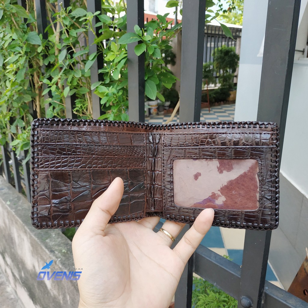Ví Da Cá Sấu 2 Mặt Đan Viền Thủ Công