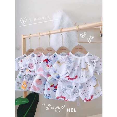 Bộ cotton Giấy Cộc Tay Cài Vai Cho Bé Sơ Sinh Đến 14 kí, giao mẫu ngẫu nhiên theo giới tính