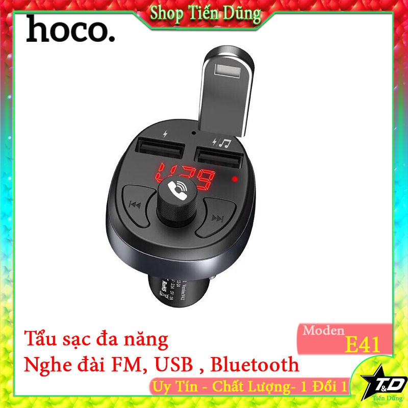 Tẩu sạc xe hơi Hoco E41 có 2 cổng usb và tẩu sạc hoco nghe nhạc được- Tẩu sạc đa năng phát nhạc trên oto