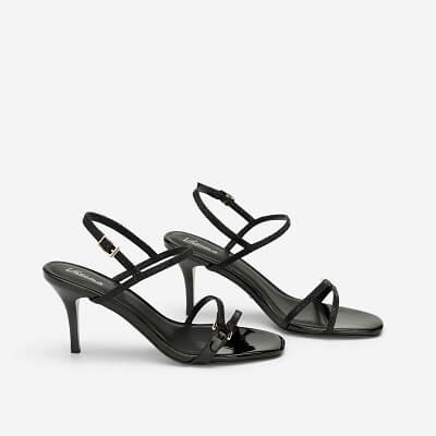 Vascara Giày Sandal Cao Gót Vân Da Rắn Metallic - Màu Đen