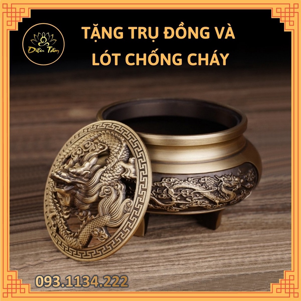 Lư đồng xông trầm hương đỉnh đốt trầm đồng nguyên khối - chọn mẫu đôn , đế lư đồng thay lư điện Tặng trụ cắm