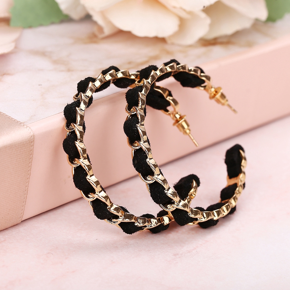 Đôi khuyên tai hình tròn màu đen phong cách vintage đơn giản thanh lịch