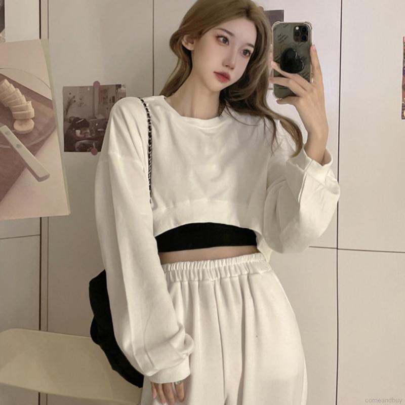 Áo Thun Lửng Tay Dài Cổ Tròn Thời Trang Dành Cho Nữ