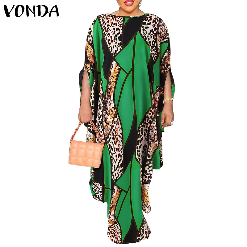Đầm dài VONDA tay 3/4 cánh dơi in họa tiết phong cách cổ điển dành cho nữ