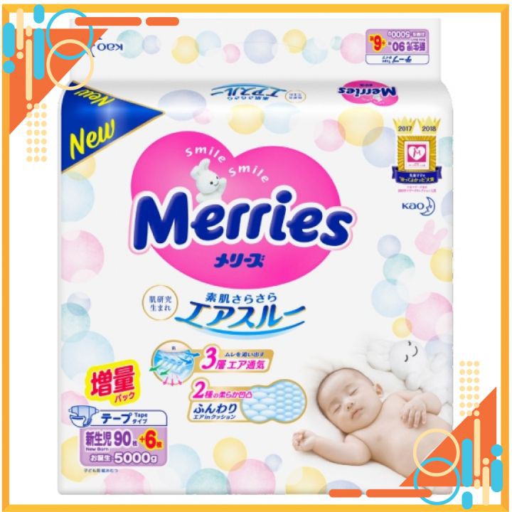 Tã Dán/Tã Quần Sơ Sinh Merries nội địa chính hãng cho bé các size Newborn, S, M, L, XL Bỉm Mẹ Bắp Lẻ 5 miếng dùng thử