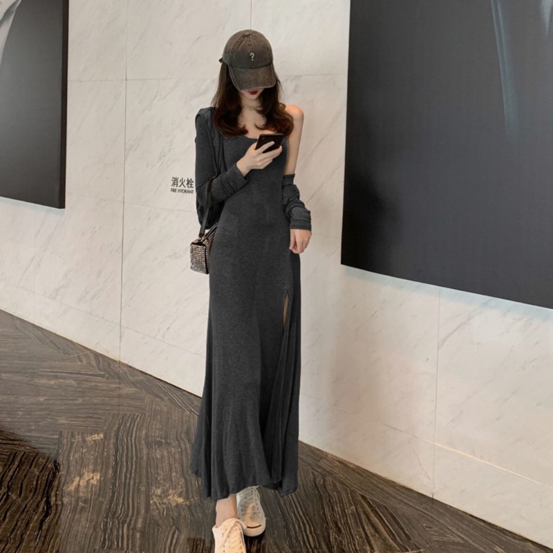 COZOK Set đầm xẻ tà + áo khoác COZOK tay dài thời trang quyến rũ cho nữ