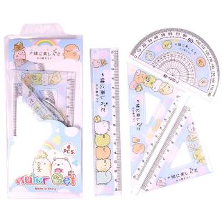 Set 4 thước đo góc thước thẳng và thước tam giác họa tiết hoạt hình đáng yêu tiện lợi