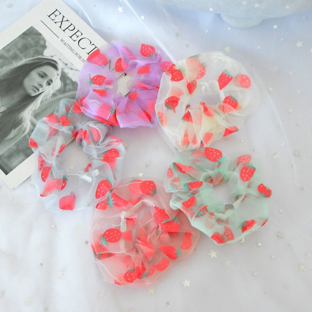 Strawberry Mesh Hair Bands Gauze Hair Rope Women Hair Accessories