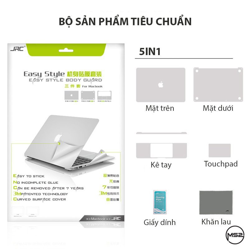 [Uplate 14/16&quot; M1] Bộ Dán Macbook 5in1 - Đủ Dòng Cho Macbook Air/ Macbook Pro - Chính Hãng JRC