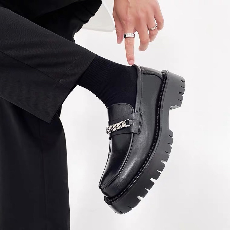 Giày da lười dây xích nam, loafer đế chunky tăng chiều cao Brokeboiz