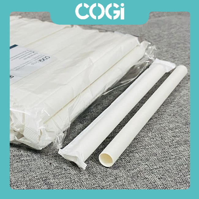 100 ống hút giấy bọc màng phi 12 x 197mm dùng 1 lần chính hãng cogi chuyên dùng uống trà sữa có trân châu