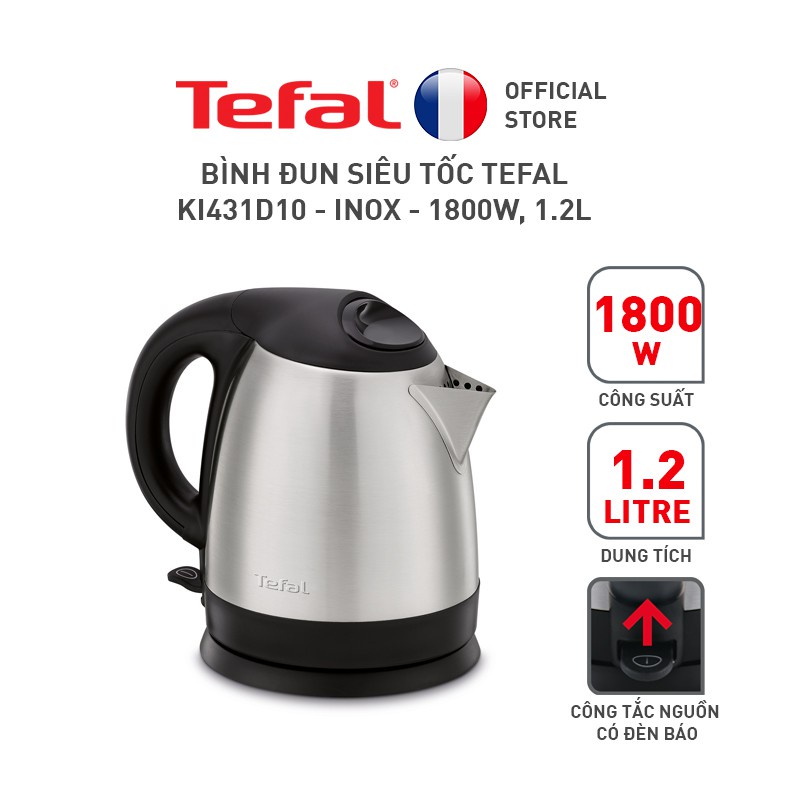Bình đun siêu tốc Tefal KI431D10 - Inox - 1800W, 1.2L