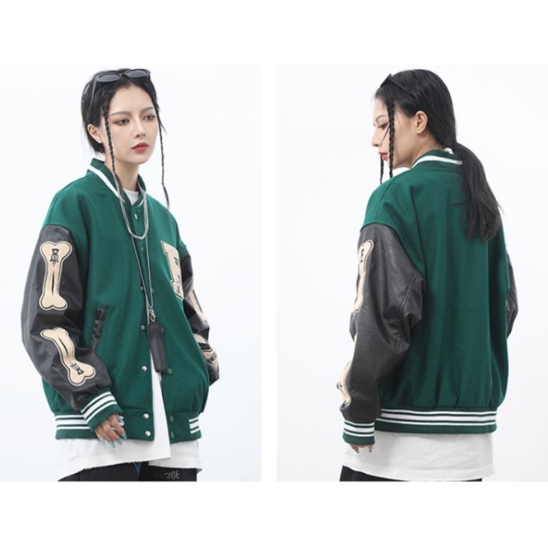 Áo khoác bóng chày bomber tay xương