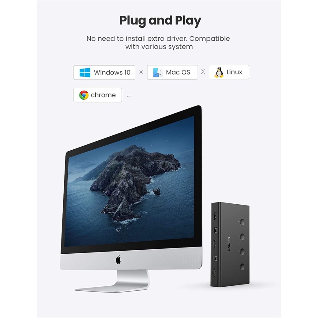 KVM Swicth HDMI 4 pc dùng 1 màn hình - bộ chuyển tín hiệu Switch USB - HDMI Ugreeb 70439 CM293 Chính Hãng