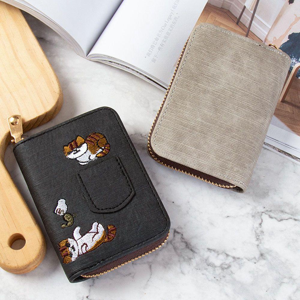 Ví Ngắn Đựng Thẻ Thêu Họa Tiết Dễ Thương Giá Đỡ